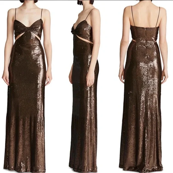 Halston Heritage brown death sequin gown - Picture 2 of 5